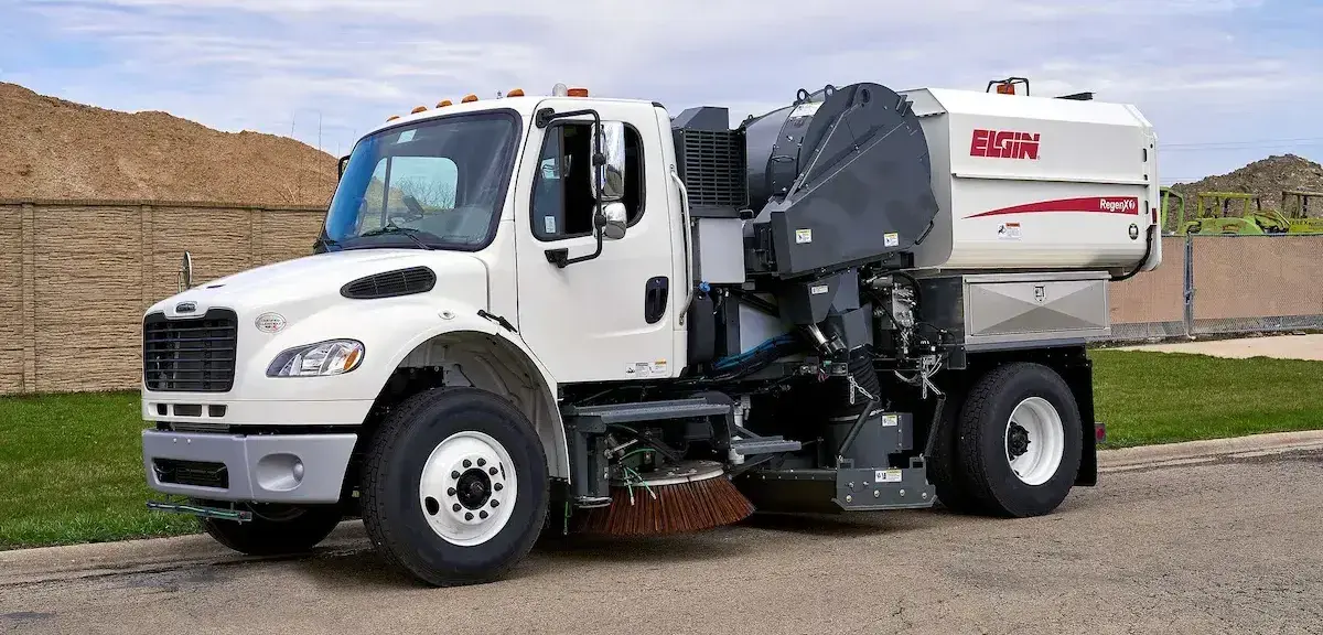 Elgin RegenX regenerative air street sweeper delivering high-efficiency debris collection, dust control, and municipal roadway maintenance for public works operations.